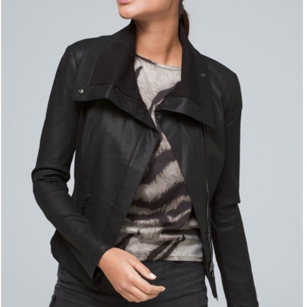 White House Black Market Black Moto‎ Jacket Women’s Coated Denim Size Small